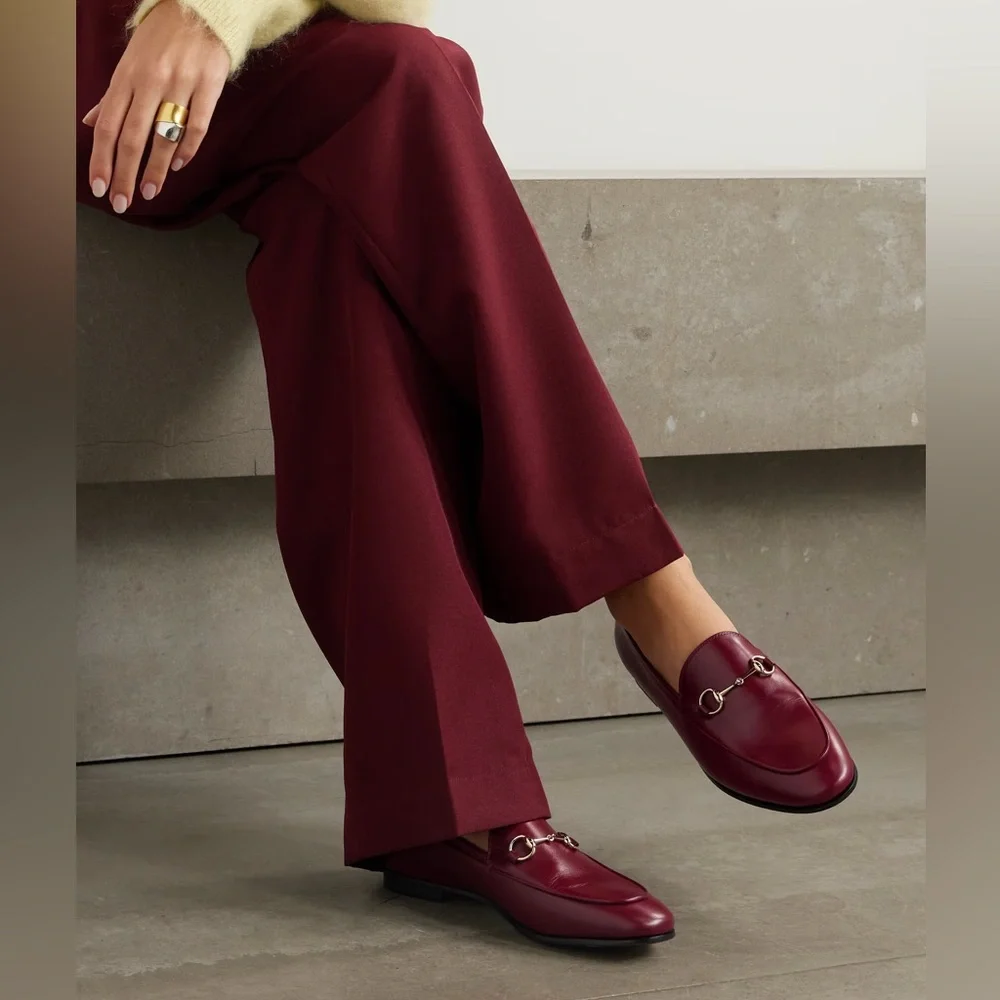 Gucci Wine Red Leather Horsebit Loafers - Picture 2 of 8